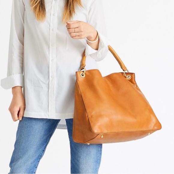NEW Mark & Graham genuine soft leather tote cognac tan interchangeable handles - Picture 8 of 16